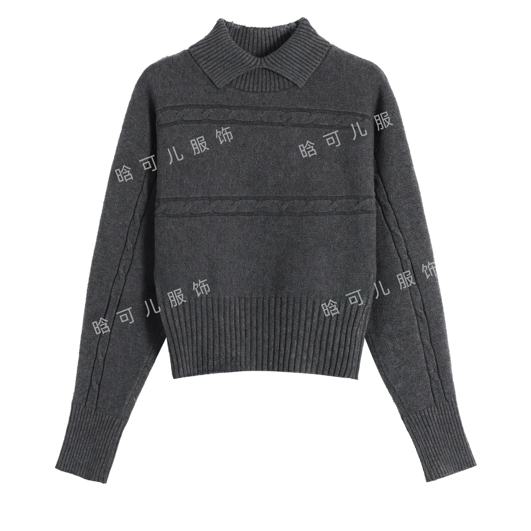 韩系复古长袖翻领麻花毛衣女秋冬外穿宽松慵懒加厚内搭打底针织衫