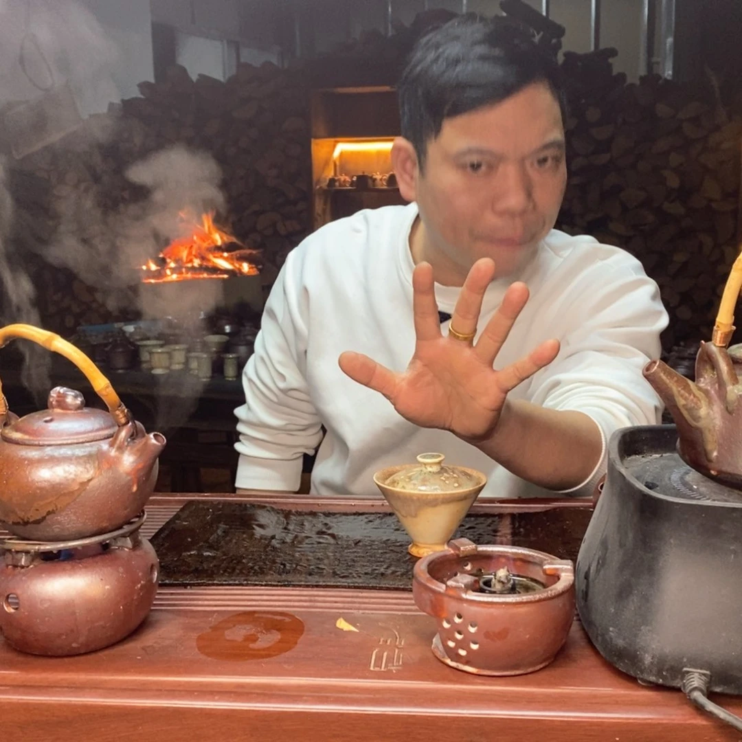 紫砂柴烧白泥斗笠盖碗