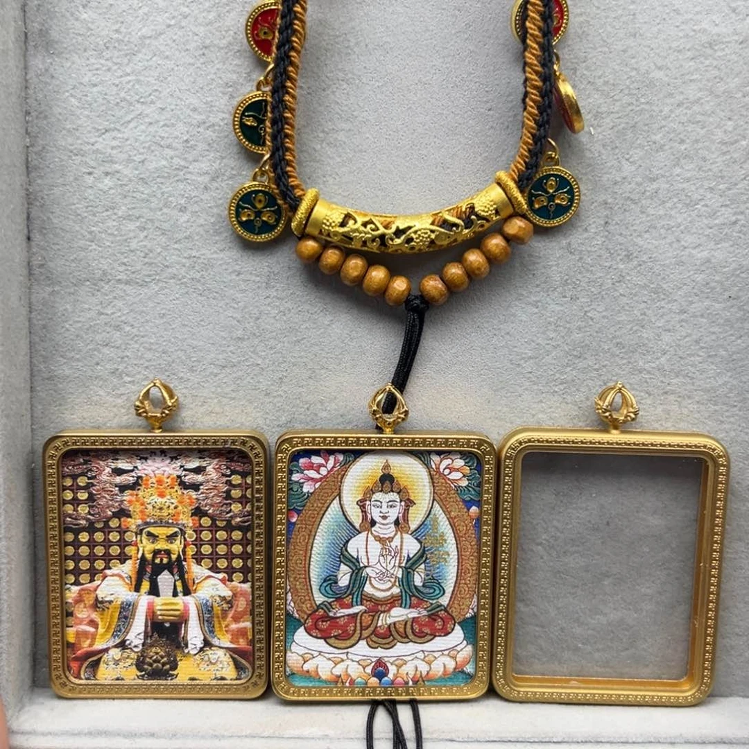 吊坠董**?铜双面五爷大势至绳子12