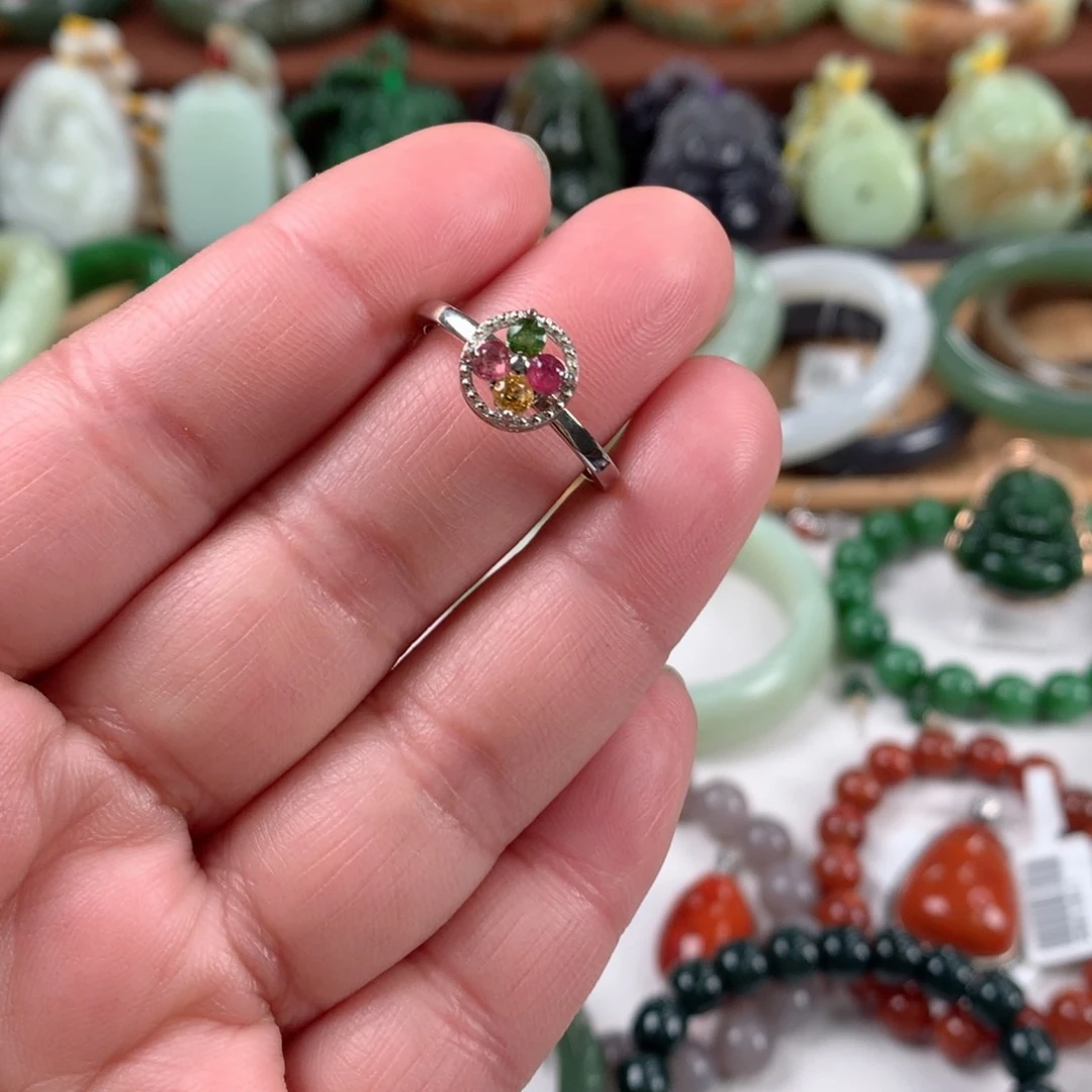 碧玺戒指银S925镶嵌戒指