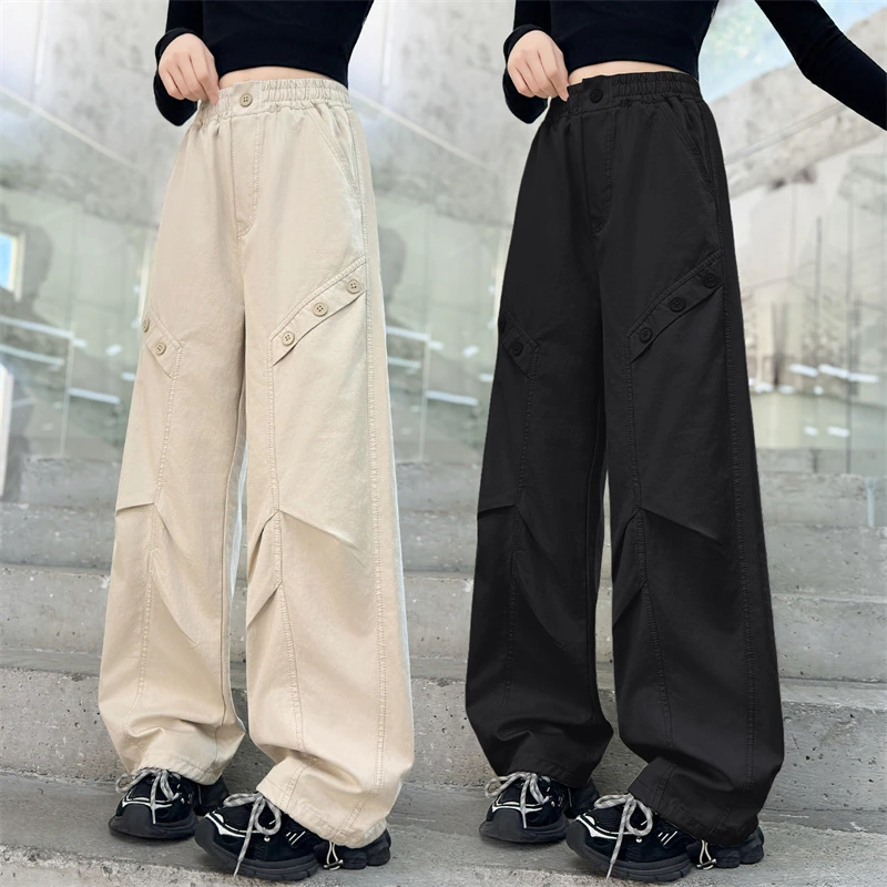 女童裤子春秋2025新款儿童宽松工装裤大童女孩秋装时髦直筒休闲裤