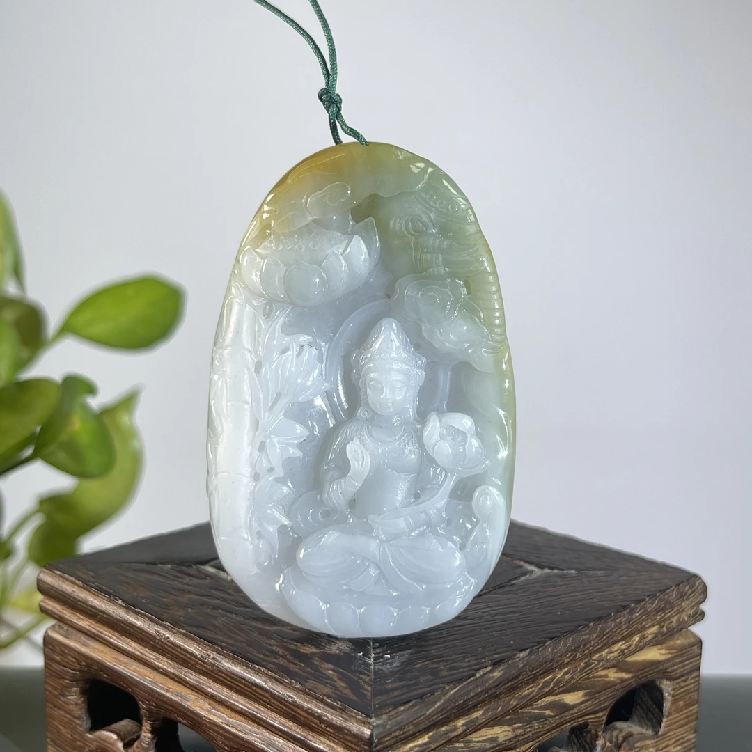 JYW27-102 天然缅甸A货翡翠  普贤