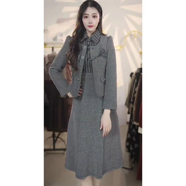 M685 法式小香风气质2024年秋季时尚新款洋气减龄显瘦遮肉套装裙