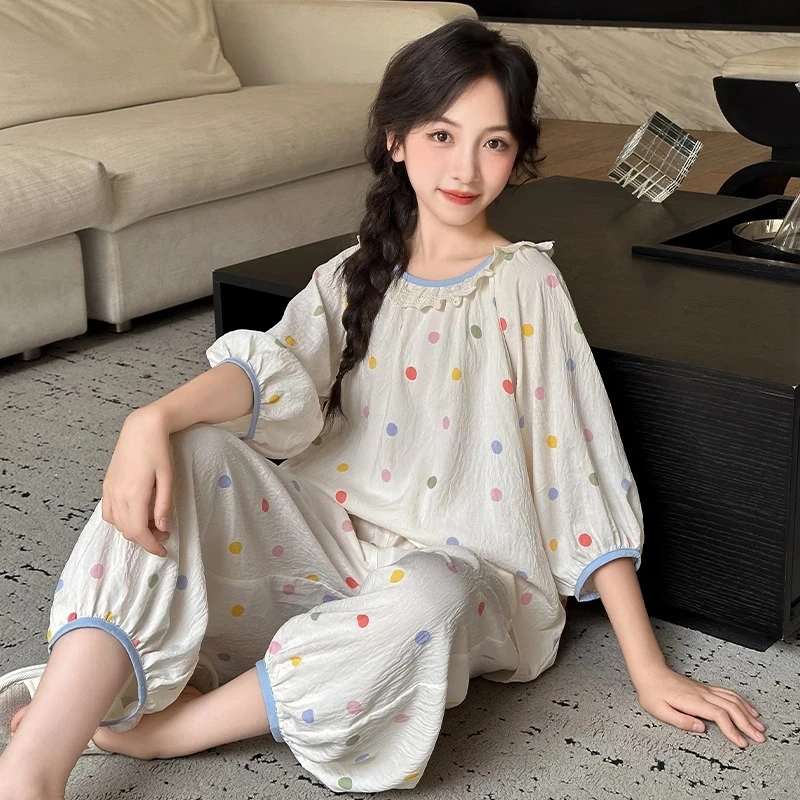 女童睡衣套装2025新款洋气儿童夏季薄款空调家居服大童女孩两件套