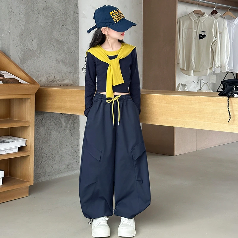 女童秋装套装2025新款儿童洋气长袖阔腿裤两件套大童女装炸街童装