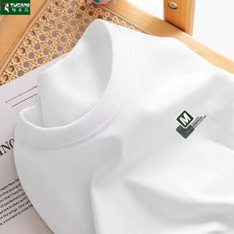 啄木鸟夏季男士纯棉短袖t恤潮流印花时尚男新款圆领宽松半袖衣服