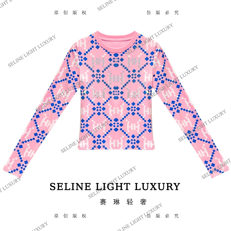 【25Q-727】太 2025 SELINE 原创双H字母印花时尚轻奢气质长袖T恤