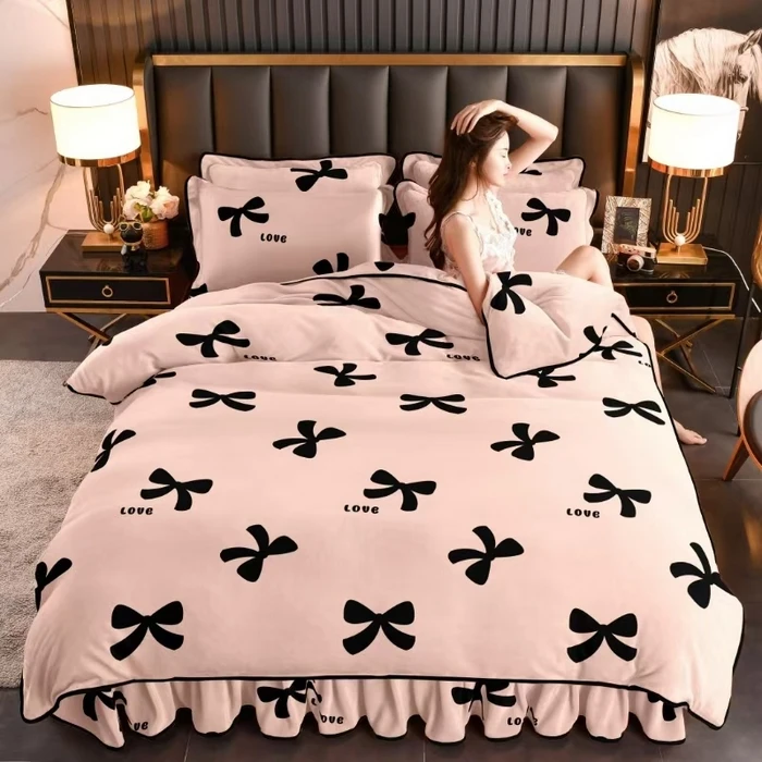 冬季加厚四件套牛奶绒双面绒被套床单床上四件套加绒被罩枕套赛丽