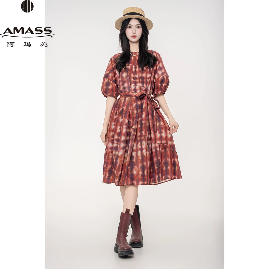 AMASS/阿玛施春夏新款轻奢高级时尚印花气质连衣裙-附内搭 550038