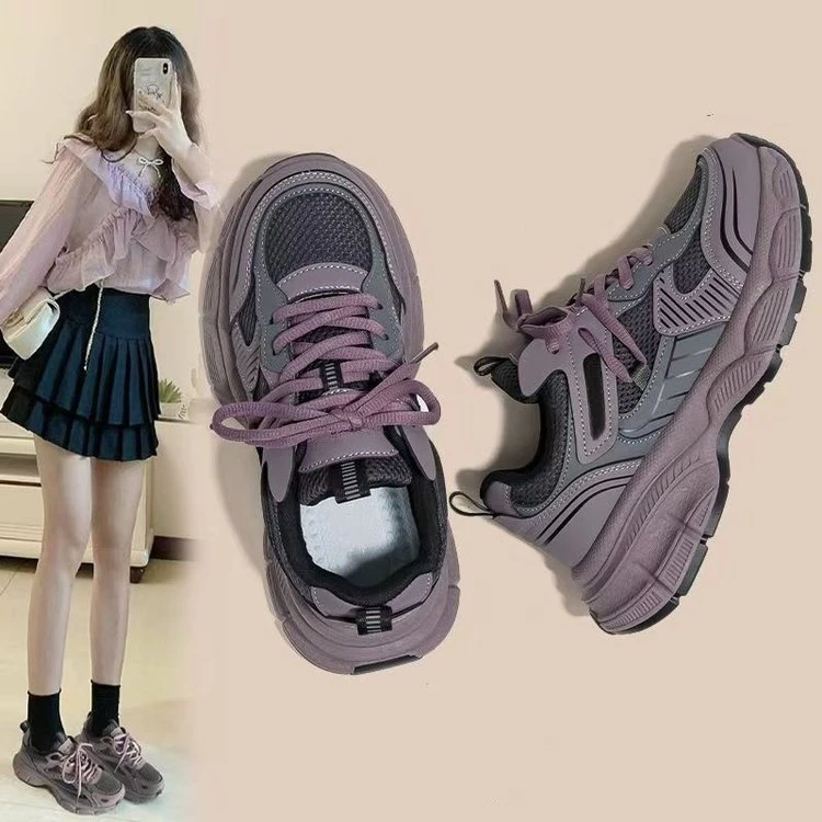 今年流行爆火紫色老爹鞋女2025年新款春秋增高小个子超好看休闲鞋