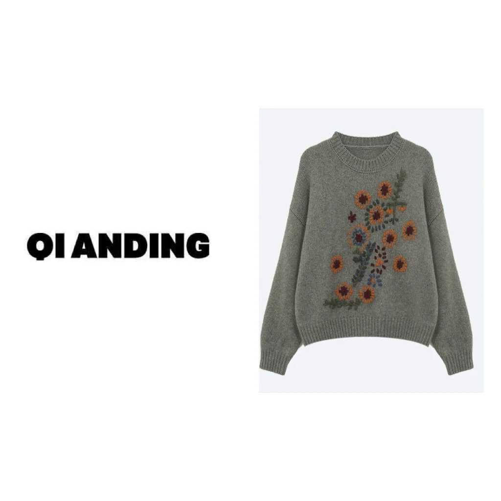 【QIANDING】2024新款“白鸥"圆领长袖绵羊毛显瘦毛衣248483