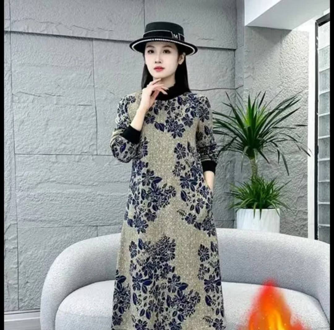 金金定制【花开富贵】加厚时尚显白减龄亲肤气质宽松连衣裙678