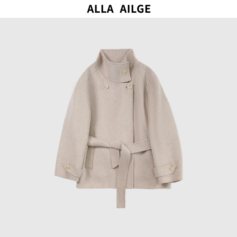 ALLA AILGE「贝克街」英伦风烟管领系带显高显瘦短款羊绒毛呢大衣