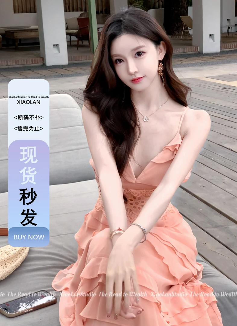 小岚同学「甜杏」时尚显瘦性感法式小众修身收腰小众设计师连衣裙