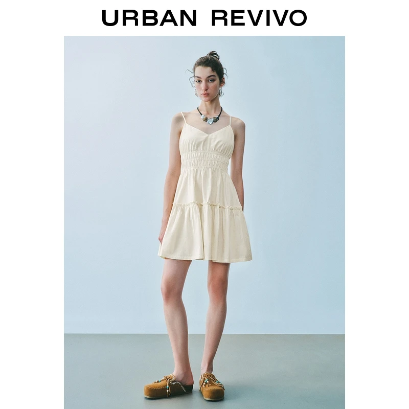 UR2025夏季新款女装法式V领肌理感吊带连衣裙UYY750019