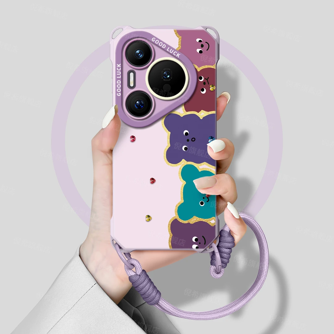 适用华为pura80pro手机壳p70女新款全包p60带挂绳四角防摔p50保护