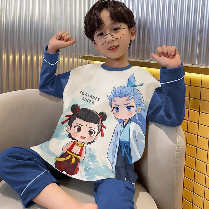 儿童睡衣男童春秋款纯棉全棉秋季男孩大童家居服哪吒2025新款秋冬