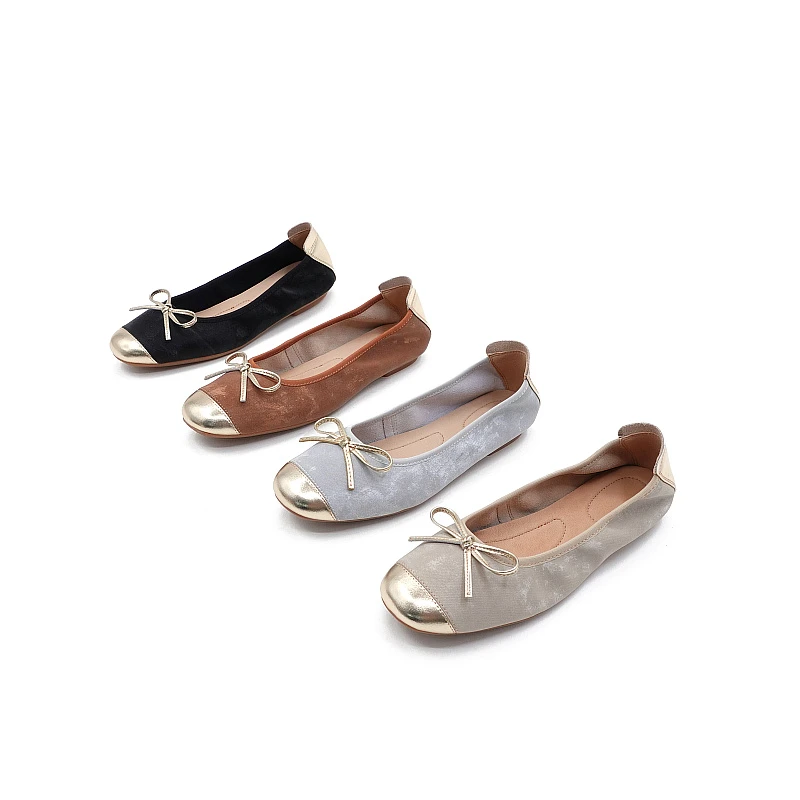 新中式覆膜牛皮蝴蝶结芭蕾鞋浅口源头单鞋女 软面软底不硌脚
