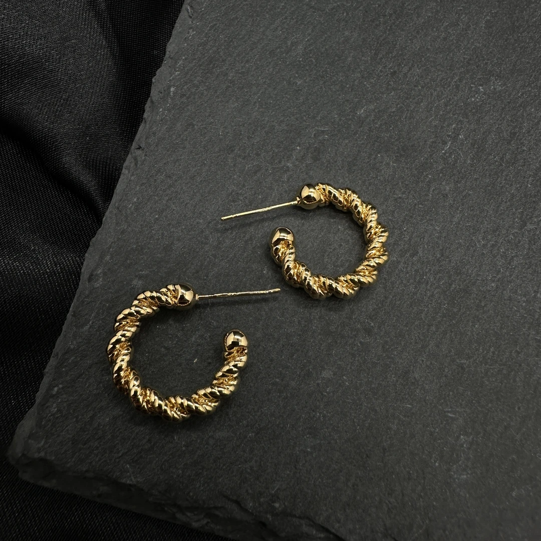 铜合金耳饰 0716 Acc-887 时尚百搭复古小众欧美金色螺旋耳饰