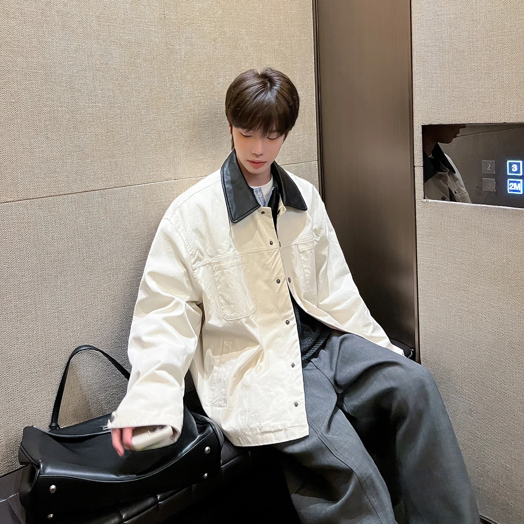 高林凡 用质感代替文字/撞色百搭宽松夹克短款小风衣男女同款外套