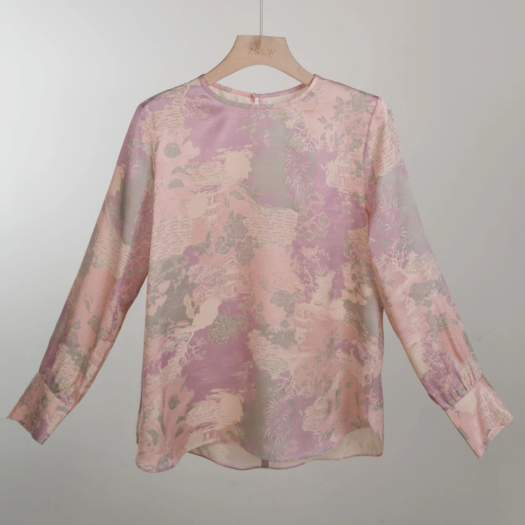 桑波段桑蚕丝长袖时夏季衬衫纯色宽松气质时尚休闲 LW  8256669