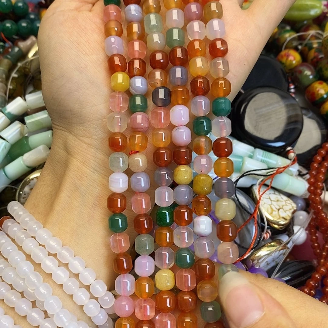 玛瑙/玉髓未镶嵌珠宝半成品多宝三圈随机一条装