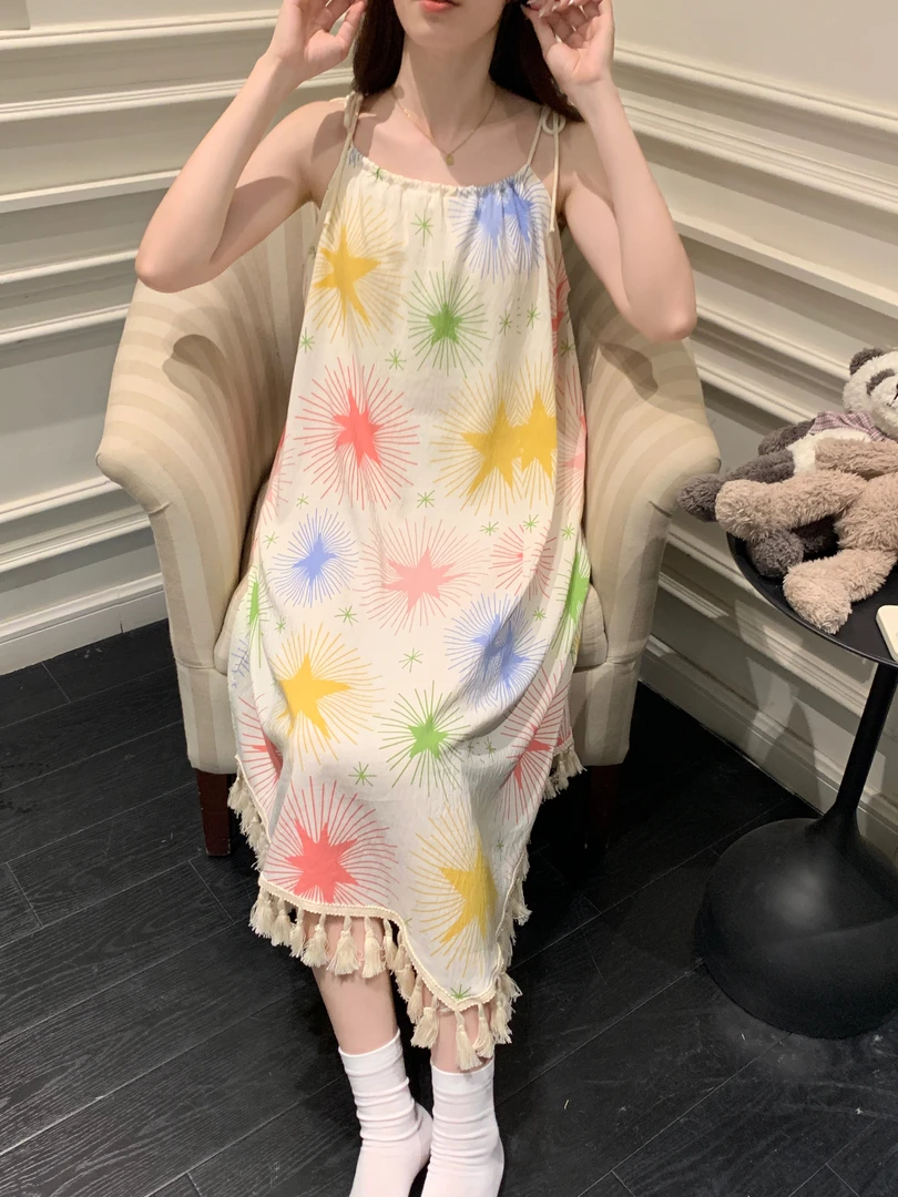 九号吊带带胸垫睡衣女款2025新款多彩甜美流苏