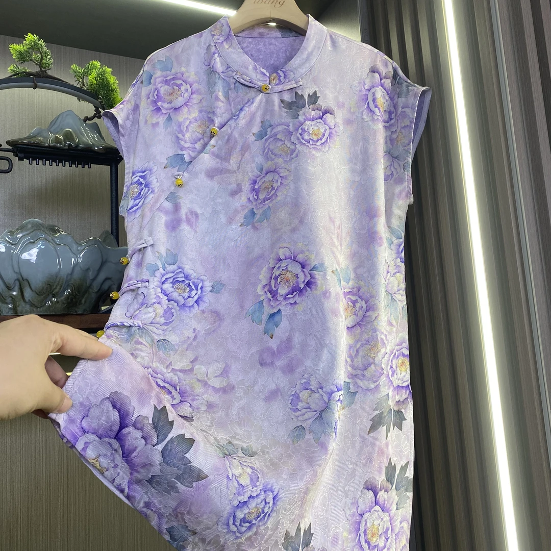 【魏紫】25年新款夏季奥黛新中式时尚国风斜襟时尚提花女装遮肉显瘦