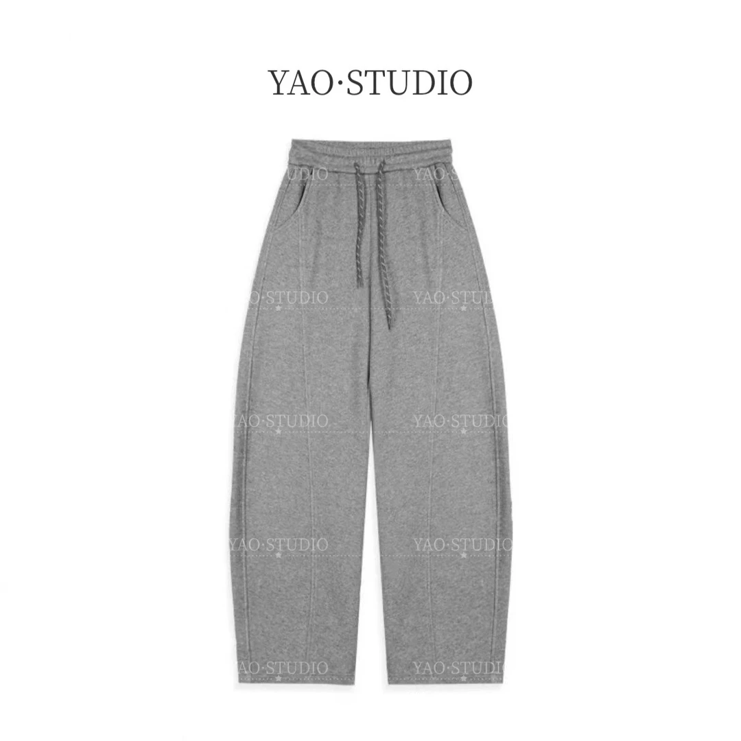 2025秋冬抽绳弯刀裤时尚卫裤百搭宽松垂感纯色加绒休闲弯刀裤