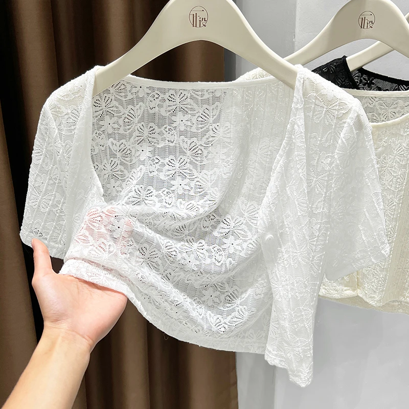 夏季新款薄纱提花蕾丝开衫女配裙子外搭独特漂亮小衫披肩上衣罩衫