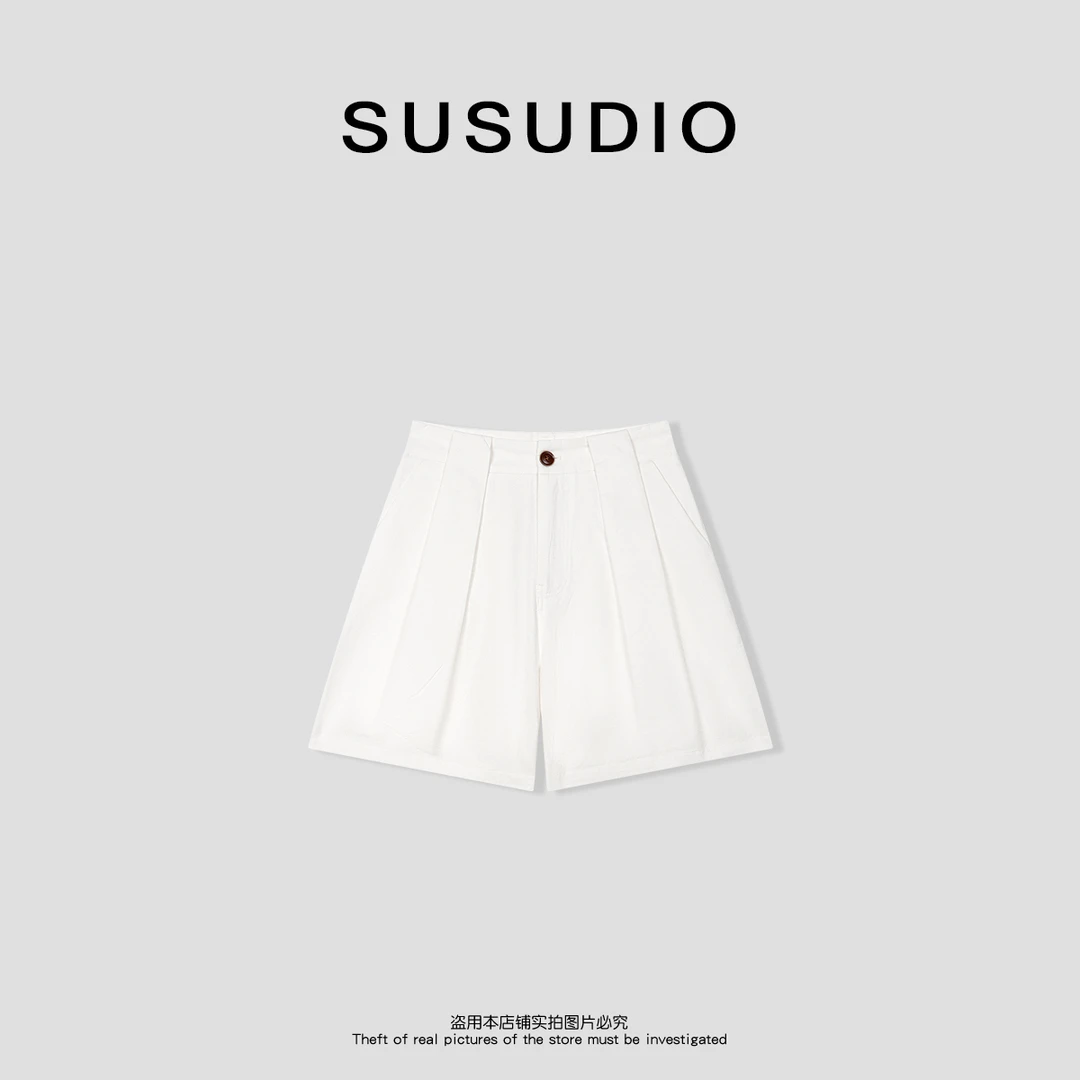 SUSUDIO 100棉 老钱风舒适感薄款遮肉显瘦百搭休闲短裤 40542