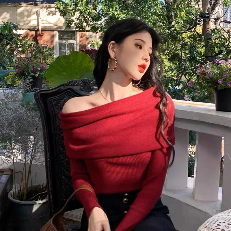 【DHLS】秋冬一字肩上毛衣