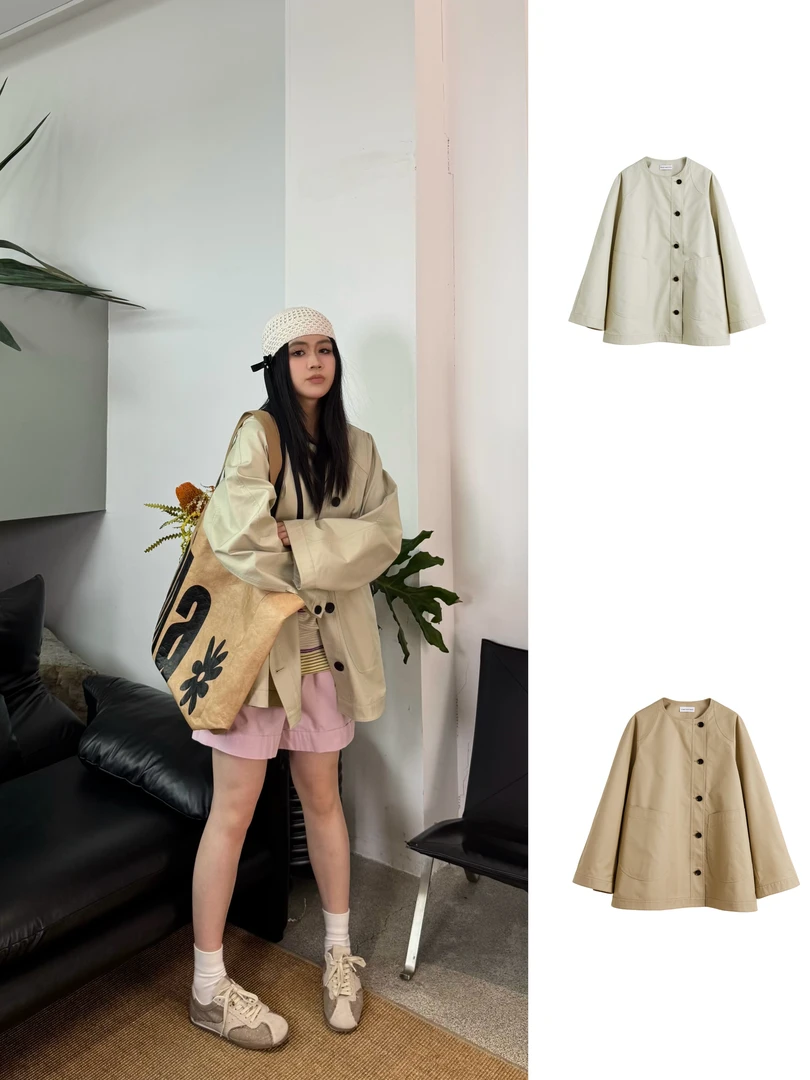 【SHORT SENTENCE】25早春 25SSJK12 宽松不对称小圆领外套