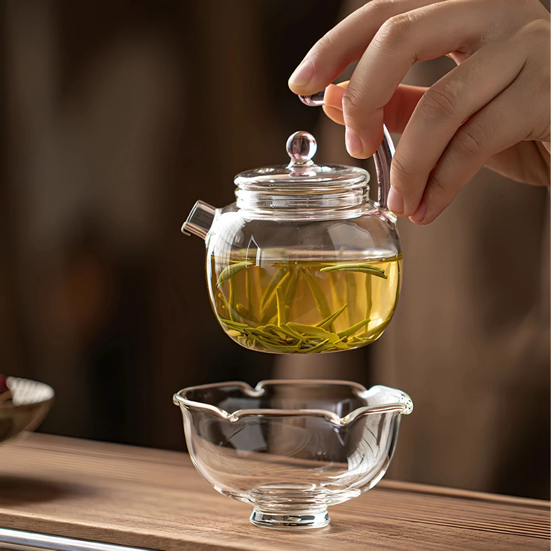 高硼硅玻璃茶壶提梁壶一壶一杯玻璃茶具花瓣杯耐高温茶具