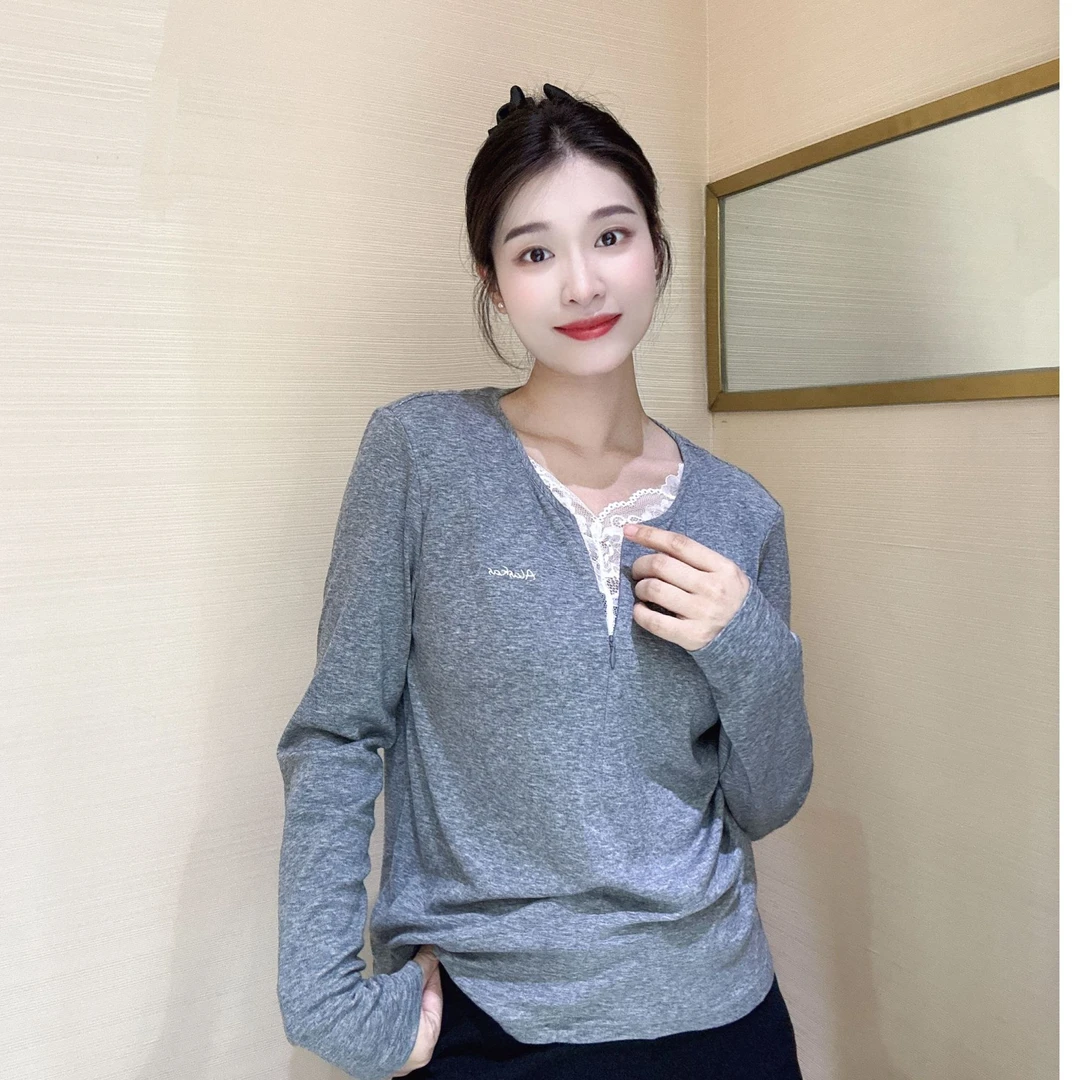 俪妍【LIVELY·YAN】25秋季款蕾丝T37914休闲时尚长袖百搭假两件