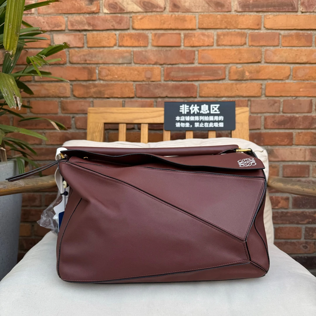 95新 LOEWE/罗意威 Puzzle大号红棕色单肩斜挎包