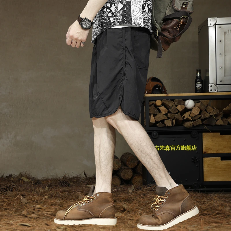 夏季薄款冰丝短裤男潮牌新款宽松大码男士五分裤排扣速干中裤子男