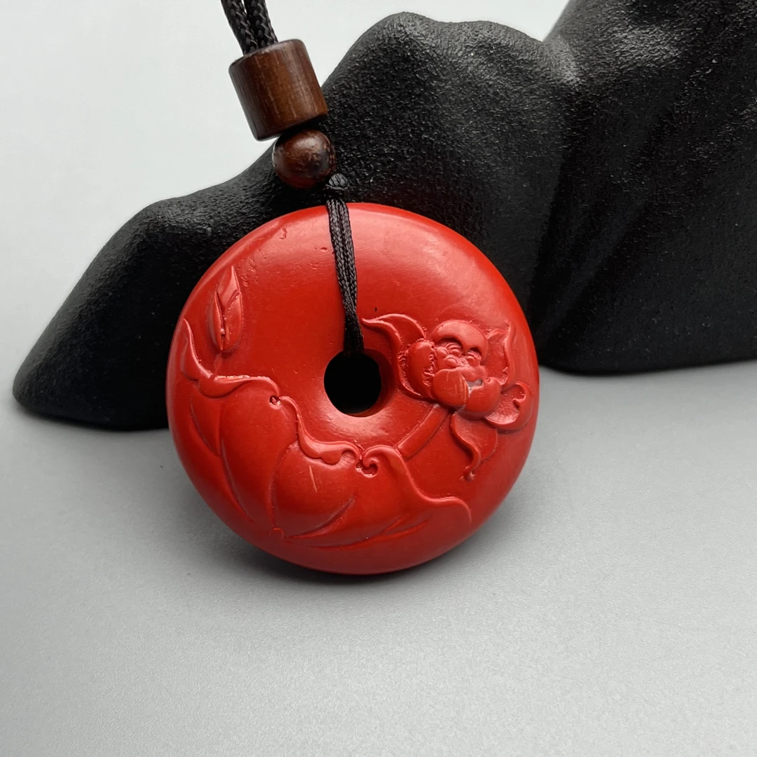 含辰砂工艺品HD217-经典红色雕刻莲花吊坠