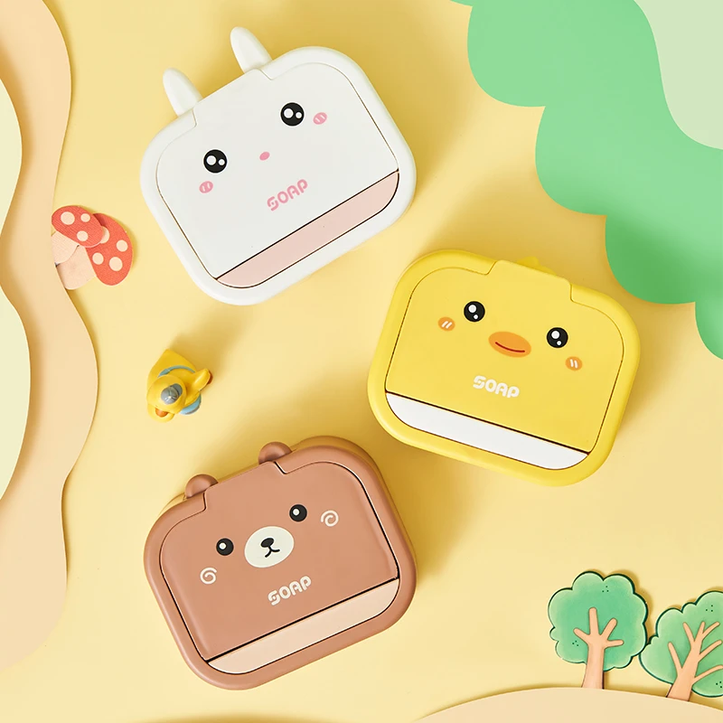 壁挂式翻盖收纳盒卫生间家用卡通免打孔皂盒浴室可爱沥水肥皂盒