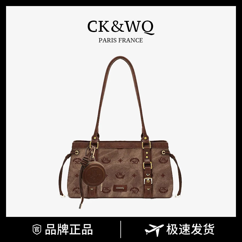 CK&WQ2025秋冬新款斜挎包小香风锁扣简约风单肩包图案单肩手机包