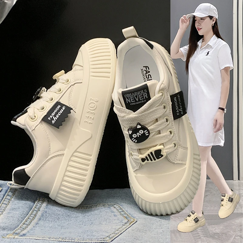 厚底小白鞋女2025年春季新款爆款百搭增高大头面包鞋休闲运动板鞋