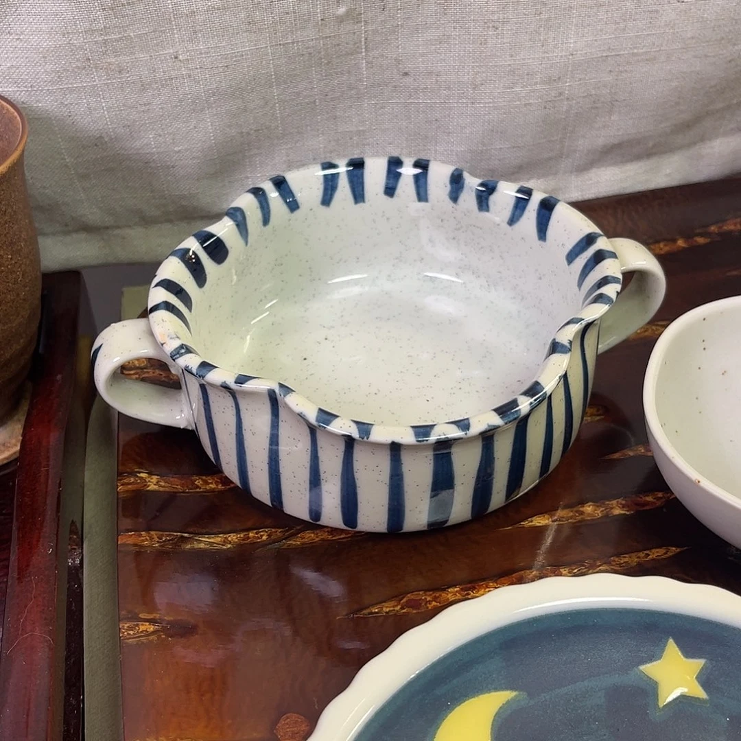 瓷片花朵双耳钵子哦2