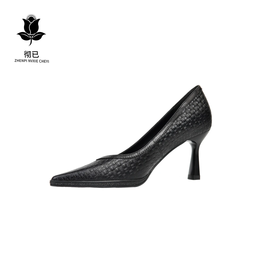 【清仓】2025夏季新款真皮百搭舒适尖头高跟浅口气质优雅女黑色轻奢