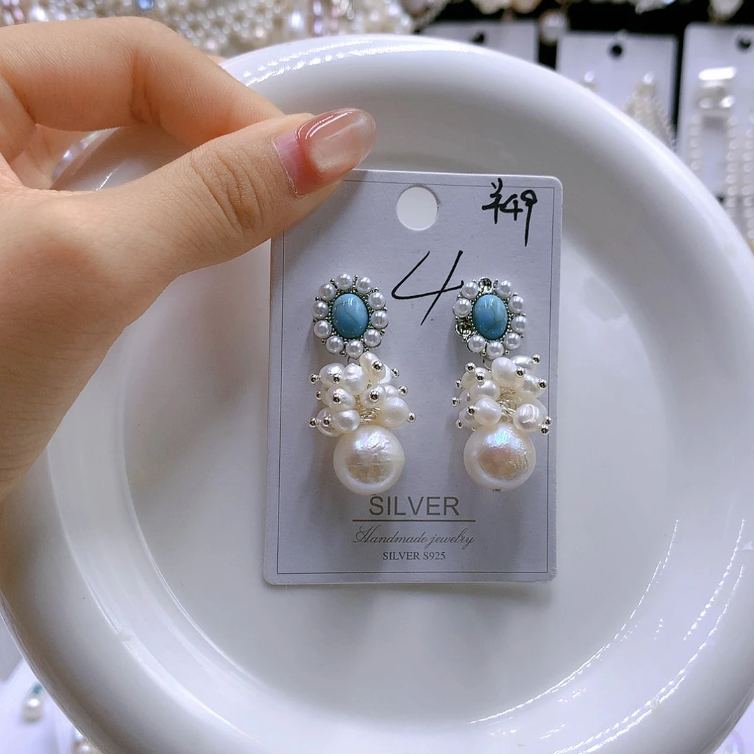 银S925镶嵌耳饰淡水珍珠