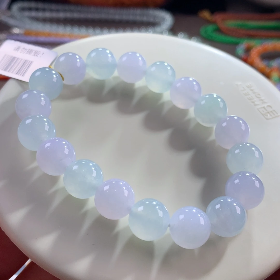 翡翠未镶嵌手链翡翠冰胶底梦幻彩多宝淡色卡11+