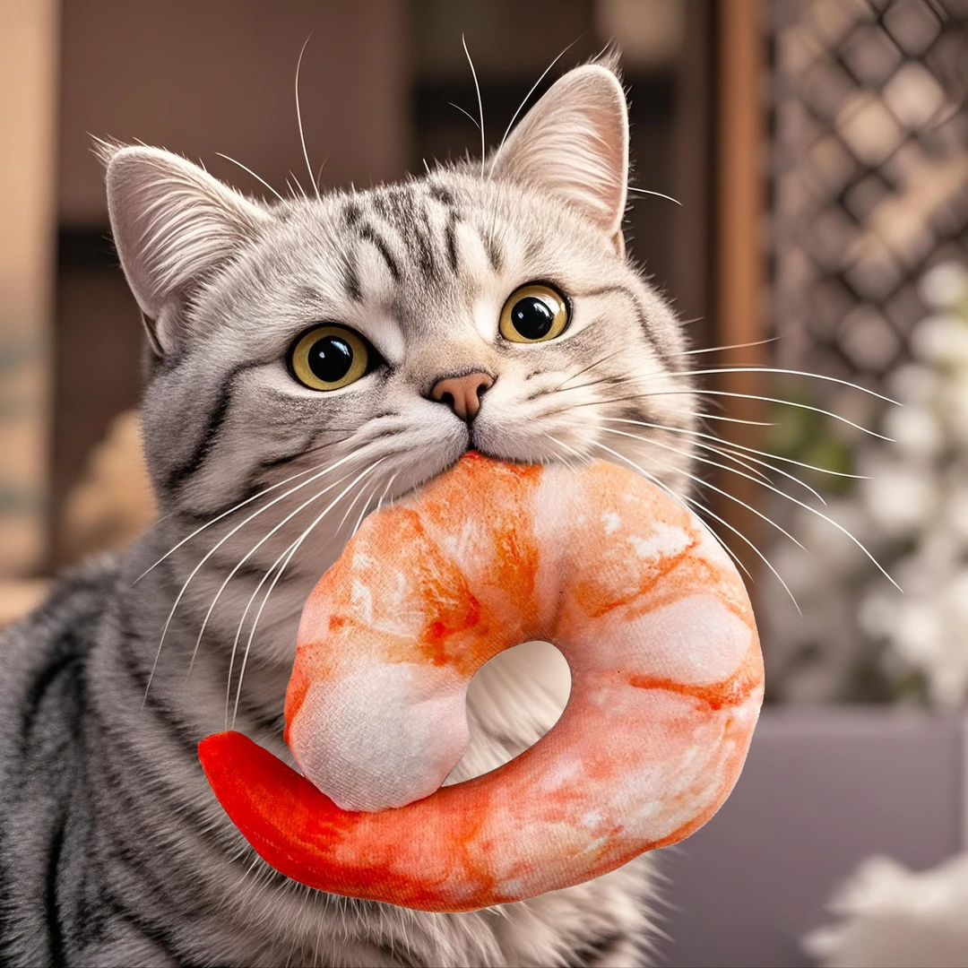 猫咪玩具自嗨解闷猫猫大虾仁玩具磨牙啃咬抱枕宠物仿真虾仁逗猫棒