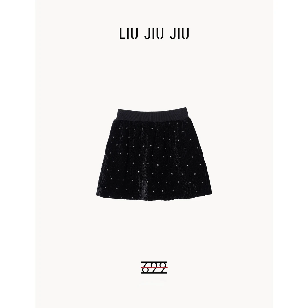 LIUJIUJIU 韩版进口设计师款高级感钉珠丝绒百搭A字半身裙BQ5401L