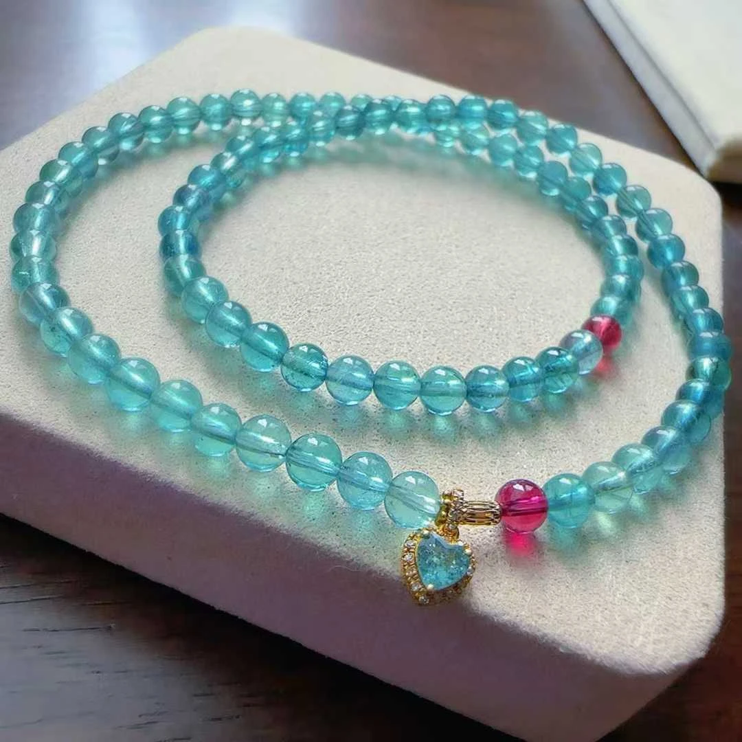 天然真品全色蓝碧玺手串双圈4.2mm11.3g正品蓝碧玺多圈手链女旺夫