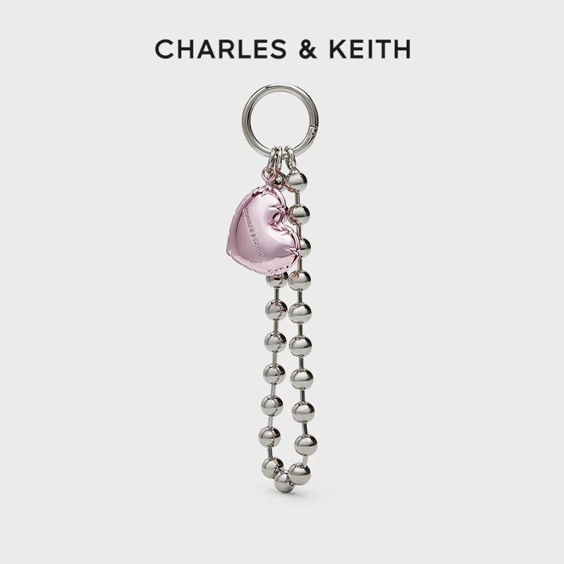 CHARLES & KEITH25新品时尚珠链粉色金属爱心造型挂饰10870072
