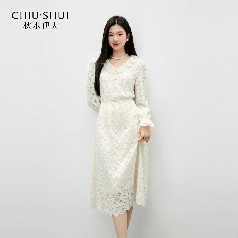 秋水伊人法式裙子2025年冬季新款蕾丝连衣裙625409B020141